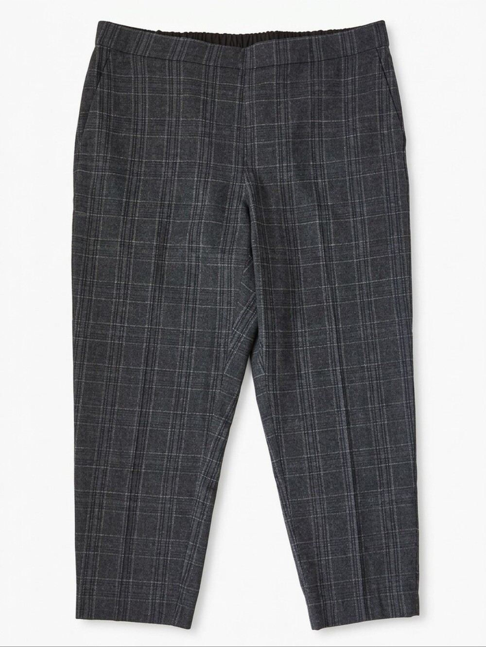 Eileen Fisher Wool Dark Charcoal Plaid Straight-Leg Trousers Grey